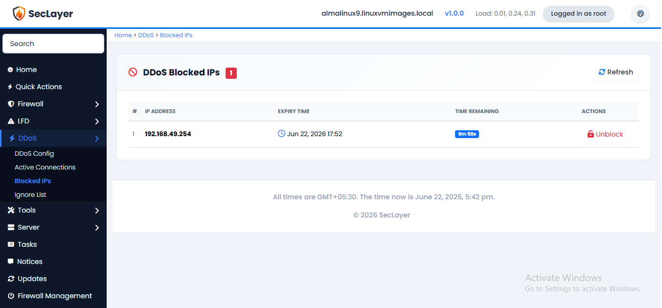 Blocked IPs screen