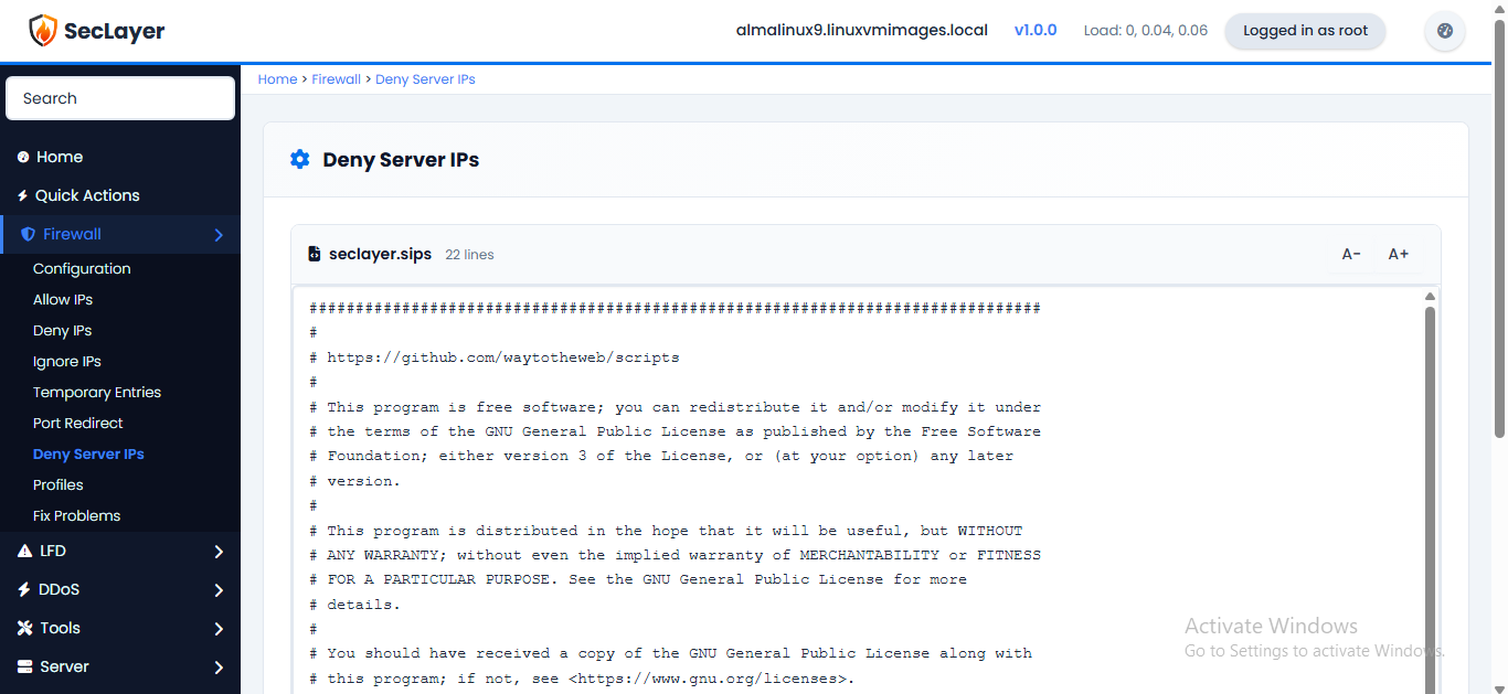 Deny server IPs screen