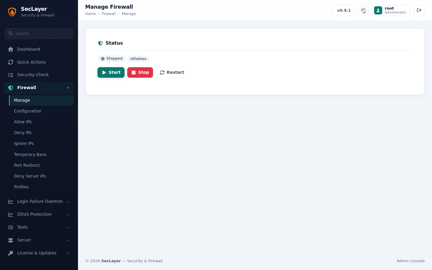Firewall management screen
