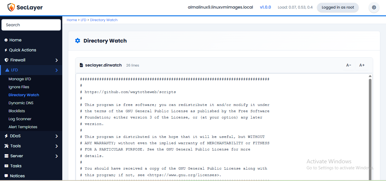 Directory watch screen