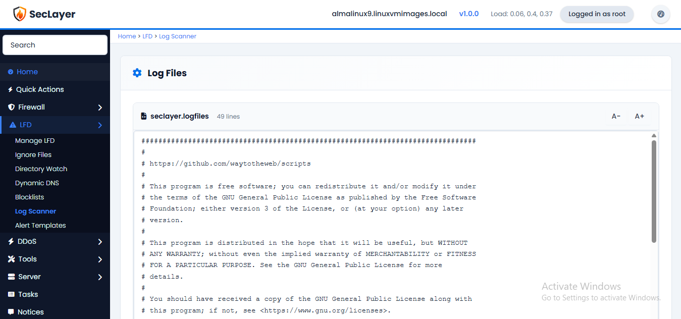Log scanner screen