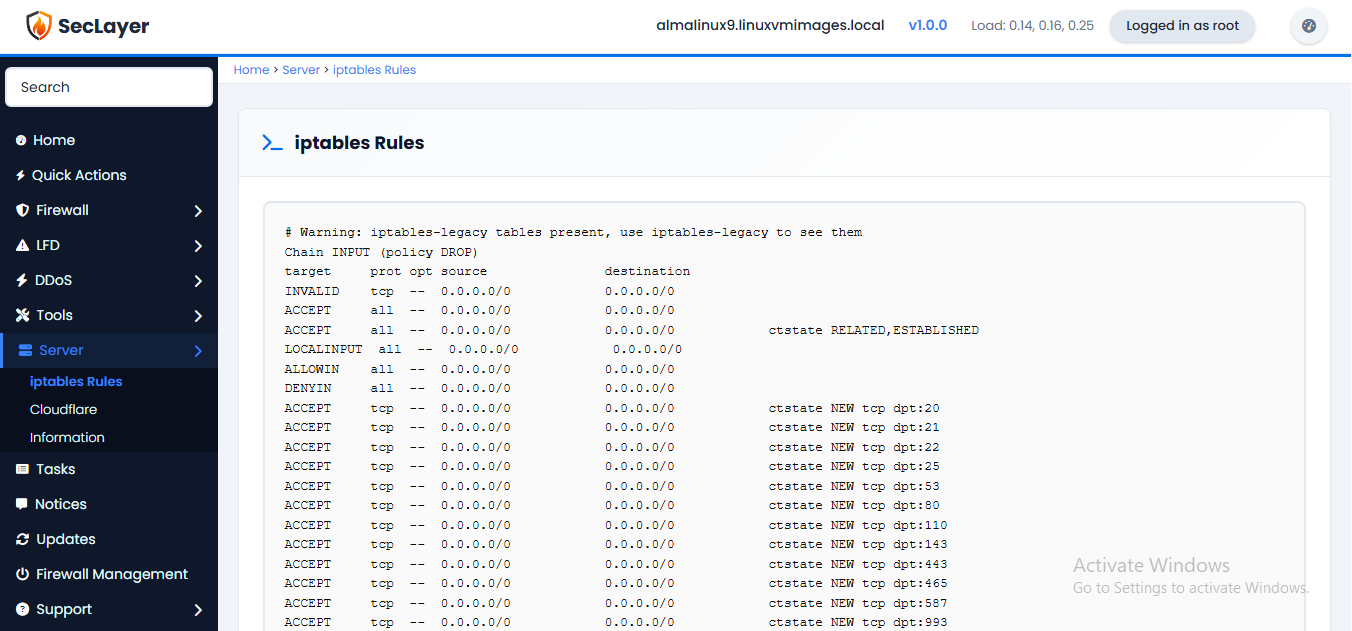 iptables rules screen