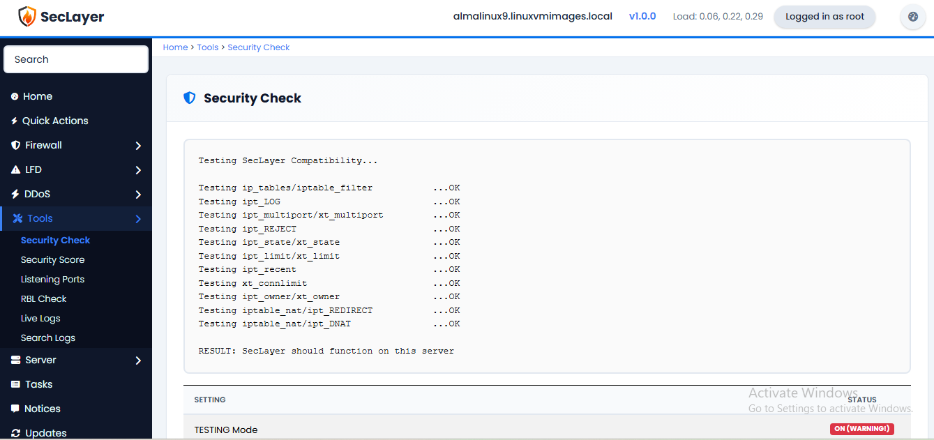 Security check screen