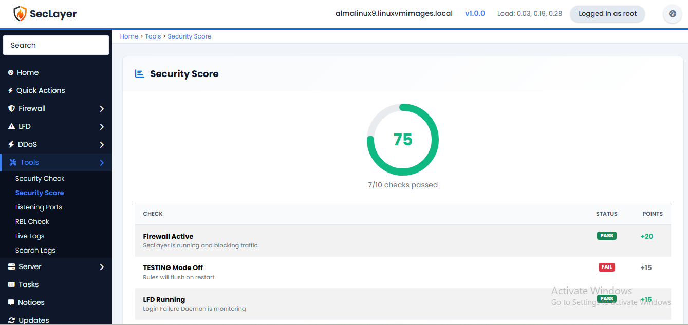 Security score screen